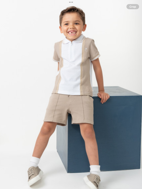 CARAMELO 344381 MINK CONTRAST ZIP POLO SHORT SET 012587