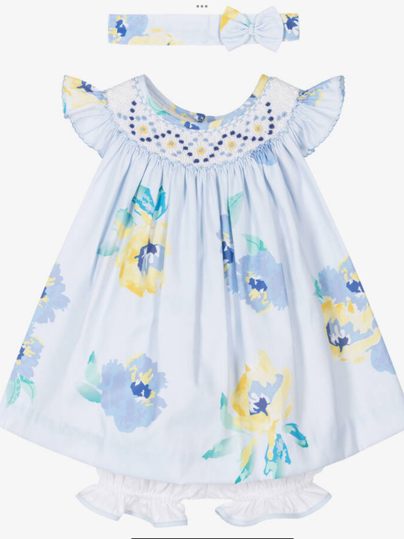 Pretty originals Girls Blue Cotton Floral Dress Set 0325213