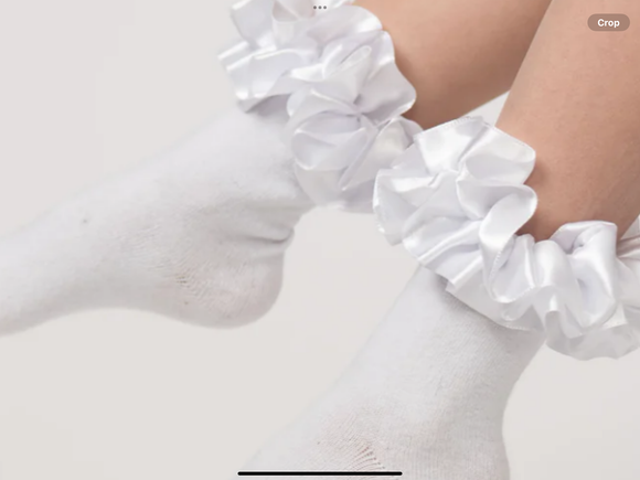 White Satin Ruffle Ankle Socks   0325229