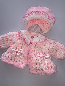 Crocheted cardigan and bonnet 06242342