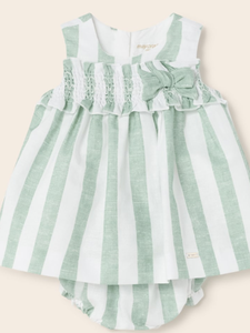 Mayoral linen stripped dress and nappy cover      02231435