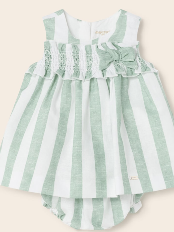 Mayoral linen stripped dress and nappy cover      02231435